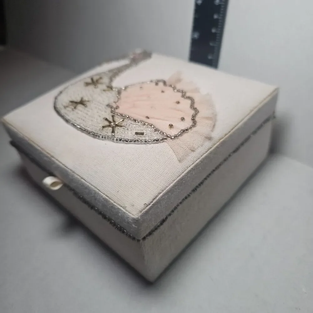 Pottery Barn Kids Beaded and Embroidered Swan Trinket Box Pink